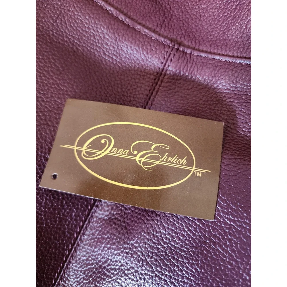 Onna Ehrlich Plum Pebbled Leather Hobo Bag Whipstitch Tassel Gold Hardware